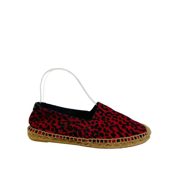 SAINT LAURENT Red  Leopard Canvas Print Embroidered Accent Espadrilles 37 US 7 - Picture 1 of 10